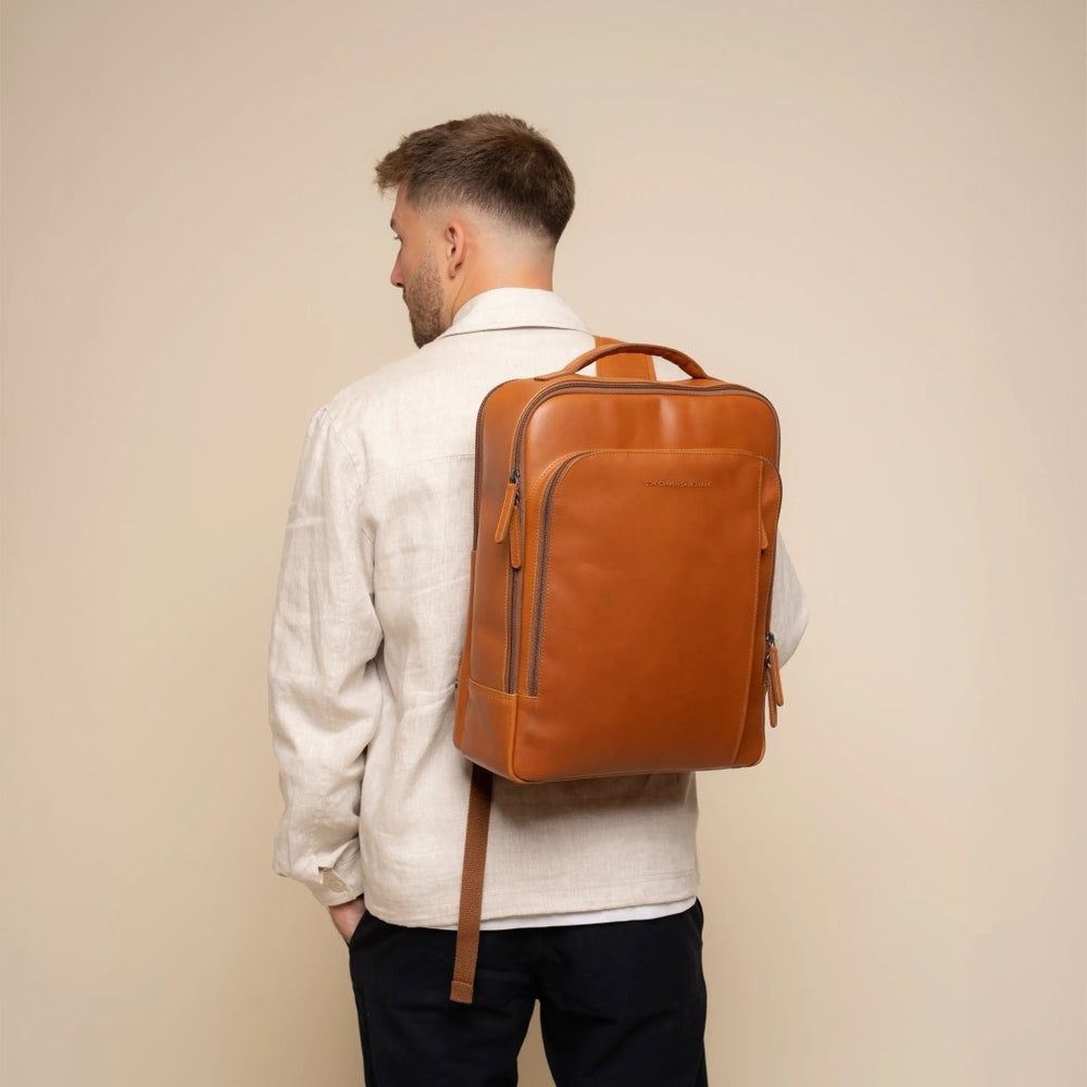 Leather Laptop Backpack Cognac Quincy