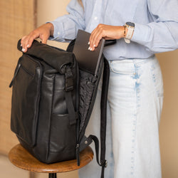 Leather Backpack Black Remo