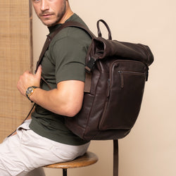 Leather Backpack Brown Remo