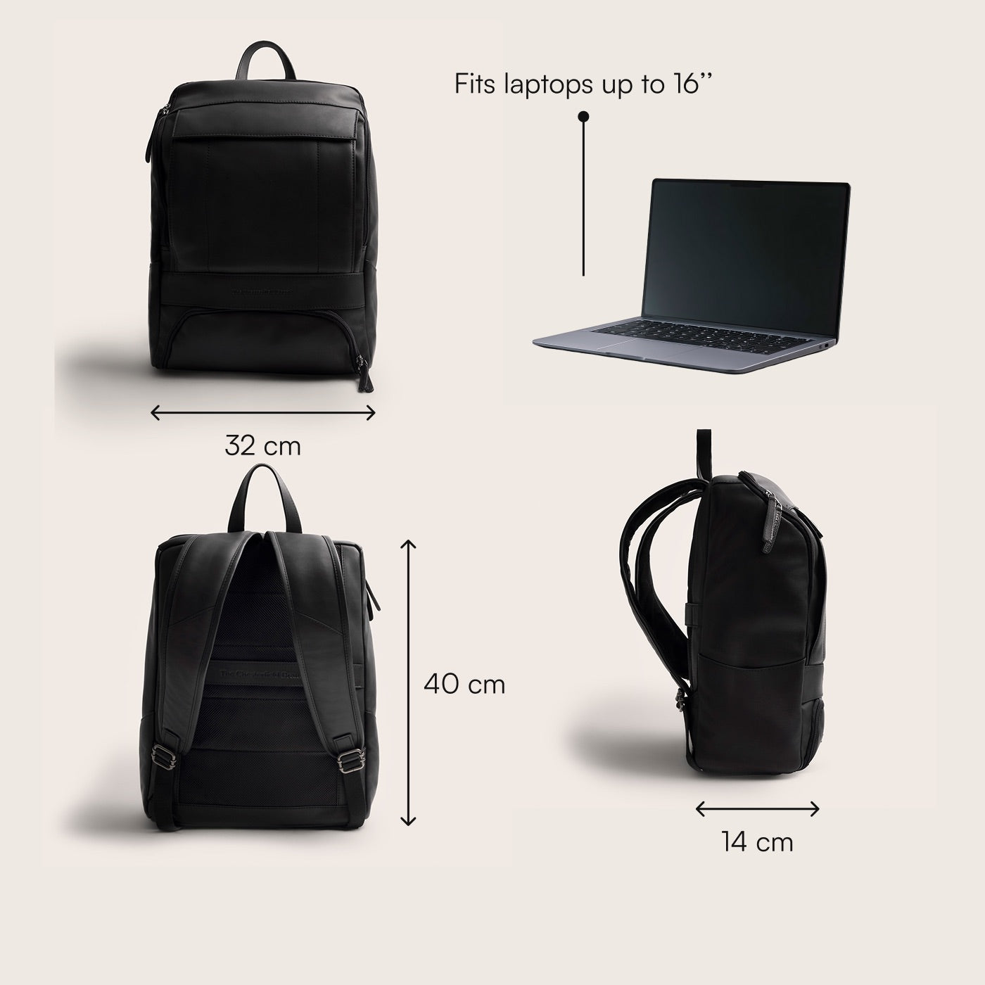 Leder Laptop Rucksack Schwarz Rich