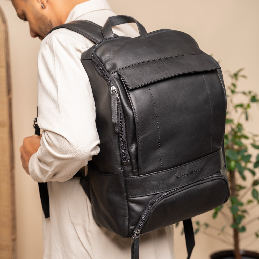 Leather Laptop Backpack Black Rich