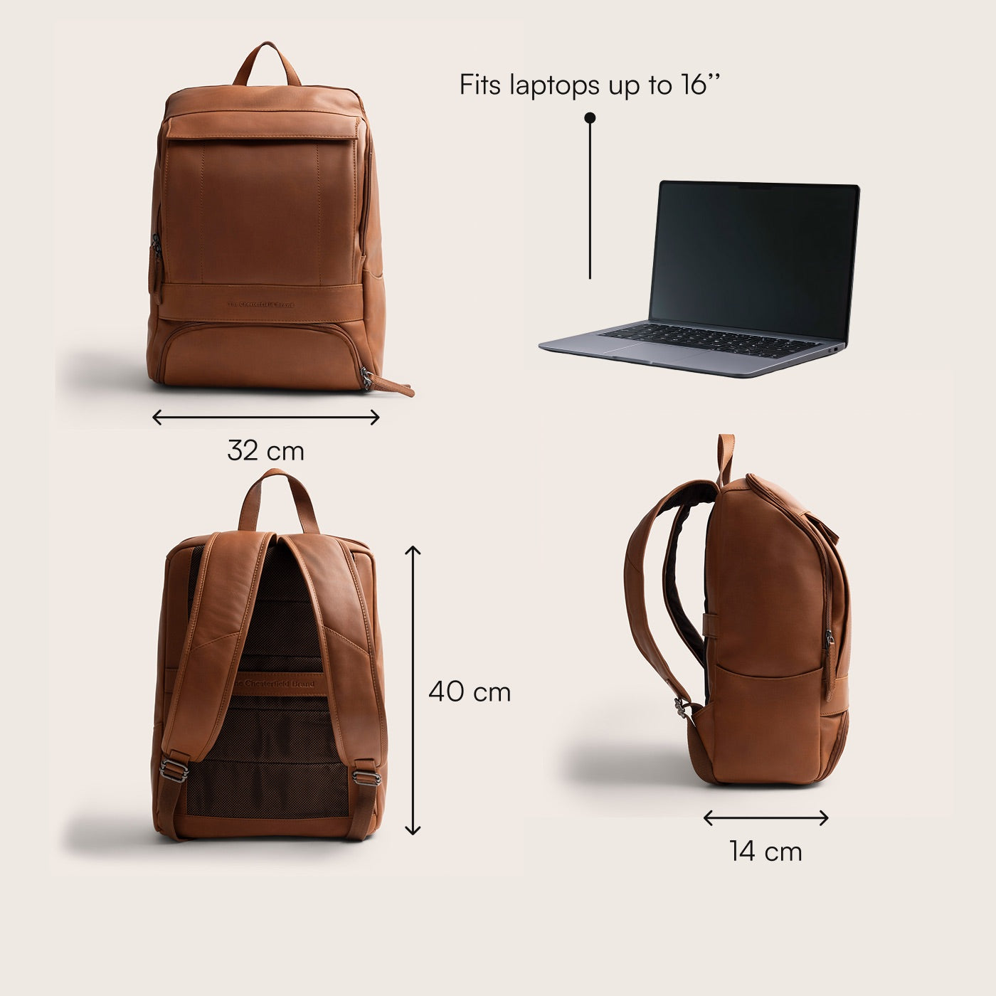 Leren Laptoprugzak Cognac Rich