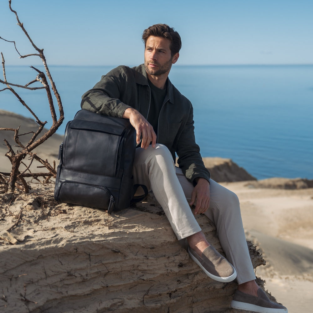Leather Laptop Backpack Black Rich
