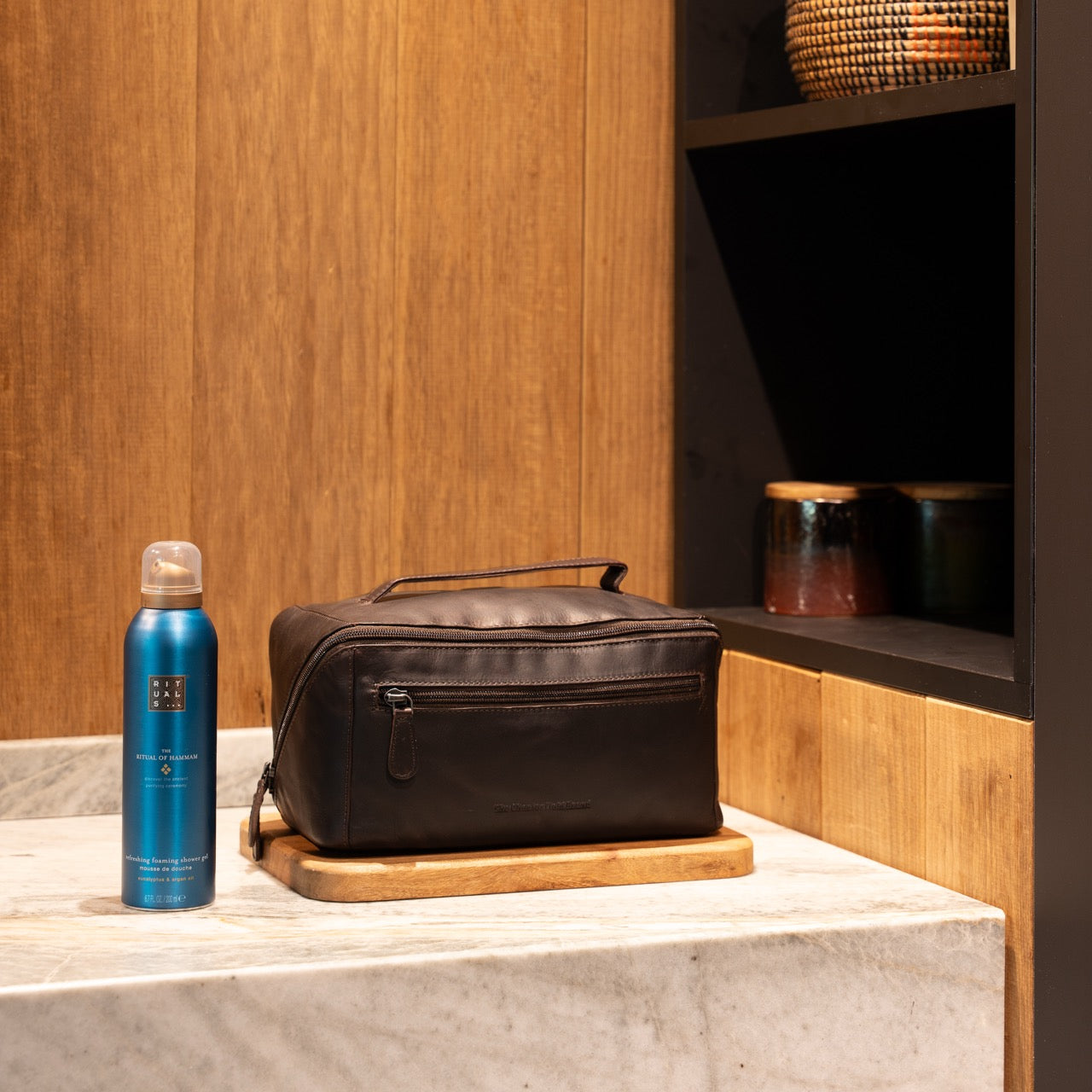 Trousse de Toilette en Cuir Marron Elmia