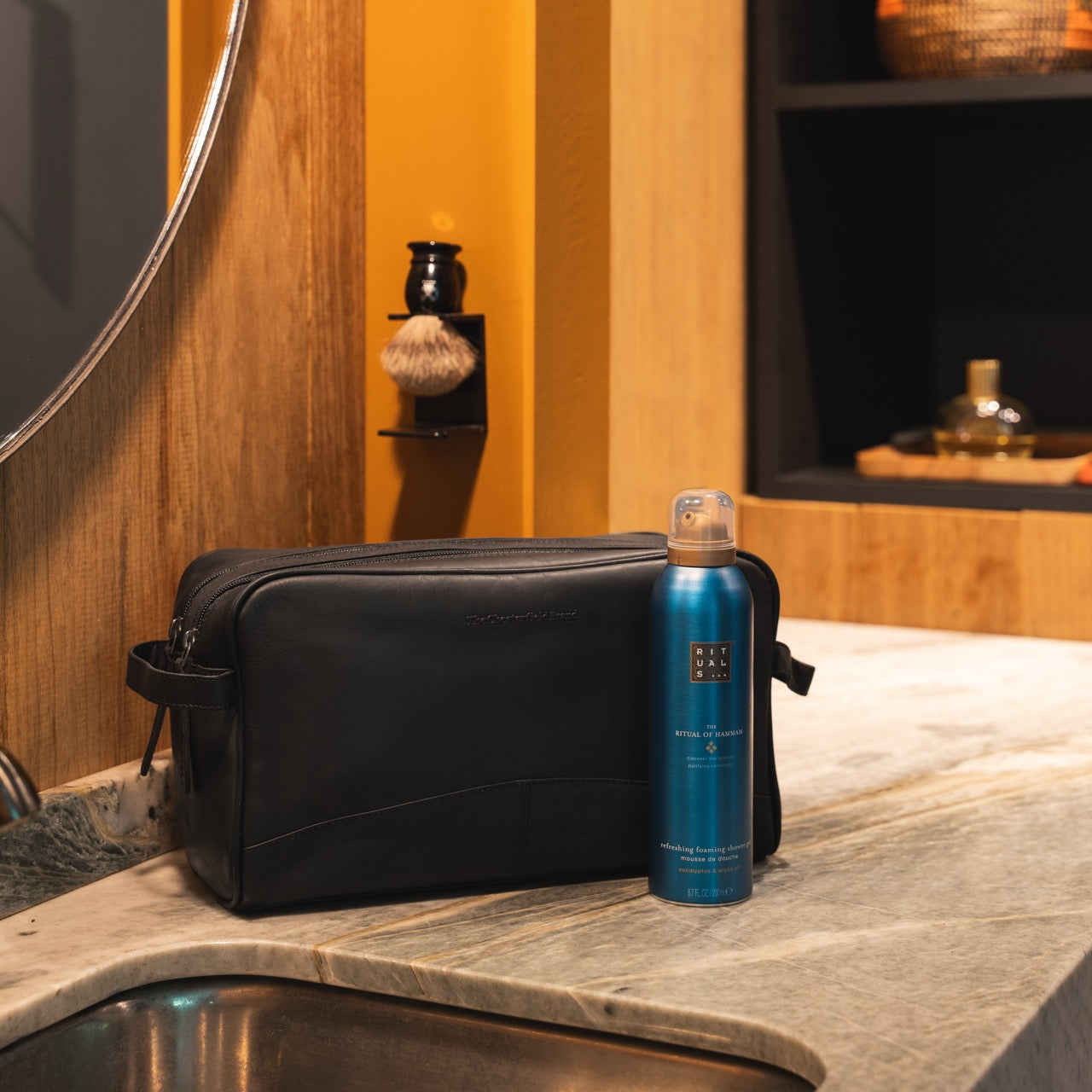 Leren Toilettas Zwart Stefan