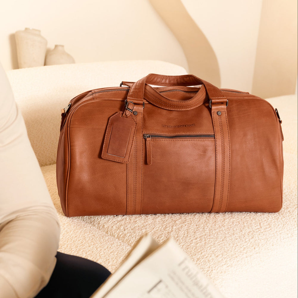 Leather Weekender Bag Cognac Rivaro