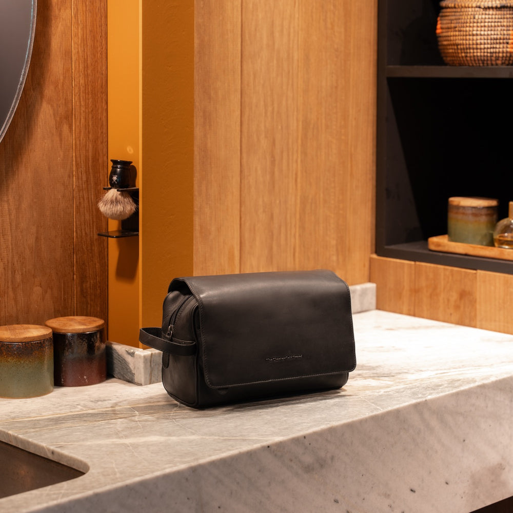 Leder Kulturtasche Schwarz Rosario