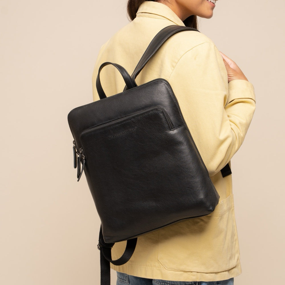 Leder Laptoprucksack Schwarz Rosverra