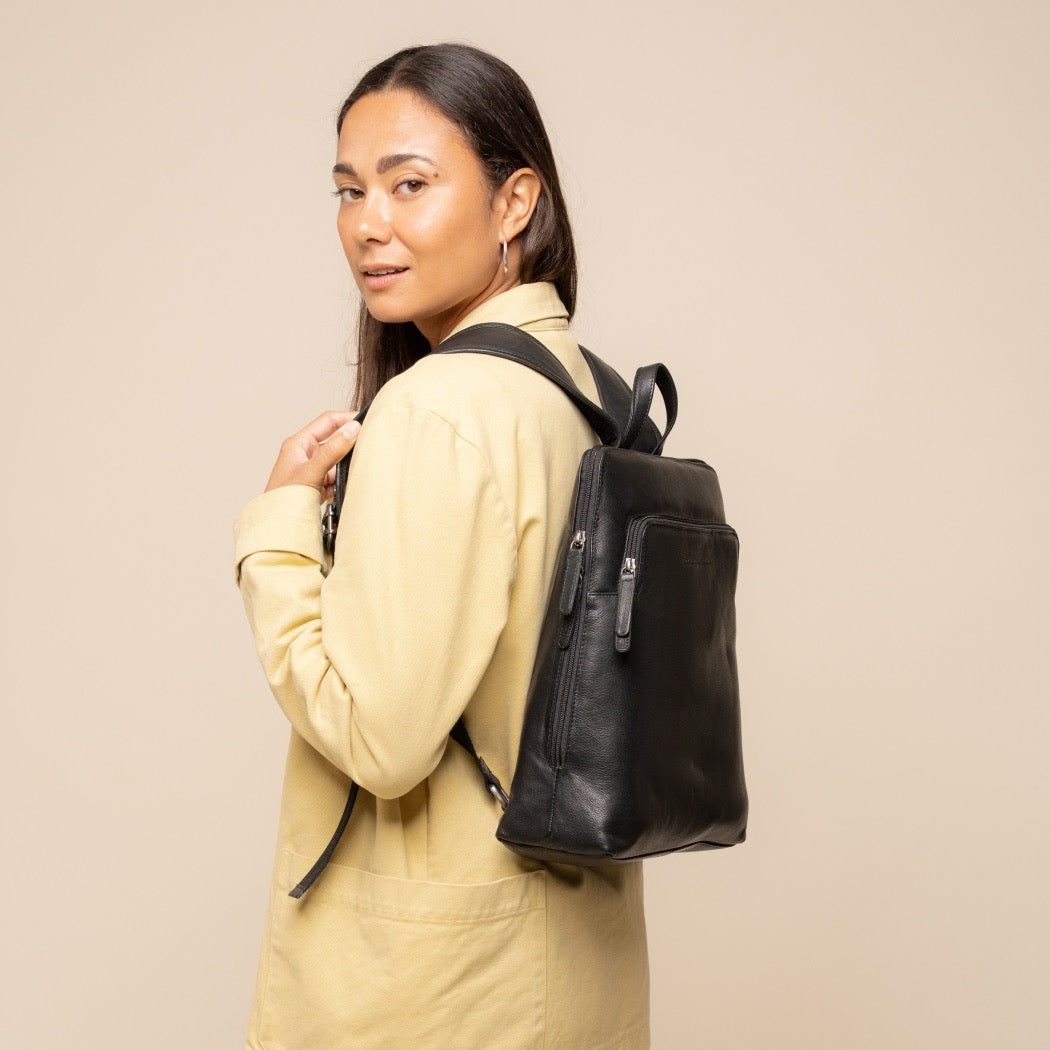 Leather Laptop Backpack Black Rosverra