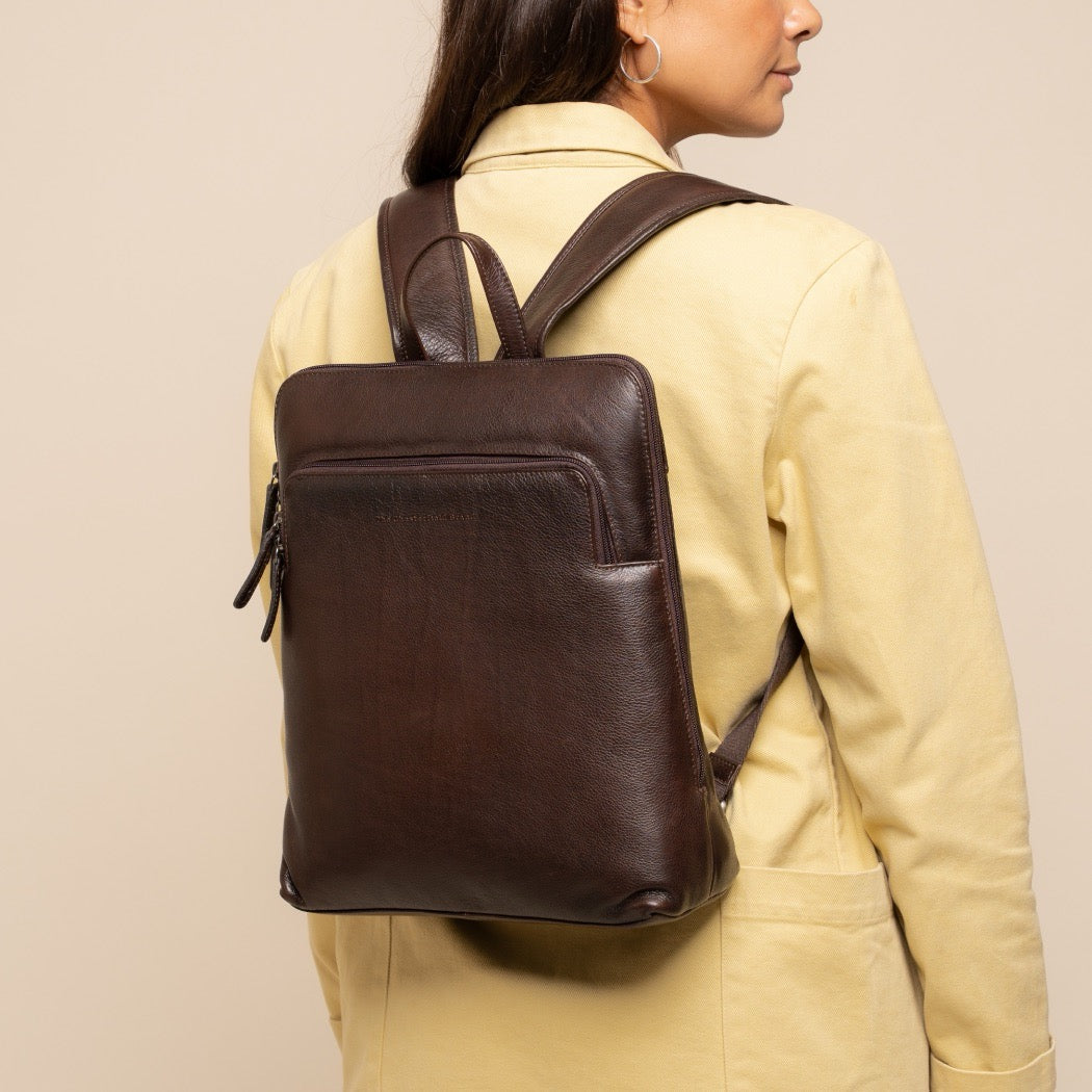 Leather Laptop Backpack Brown Rosverra