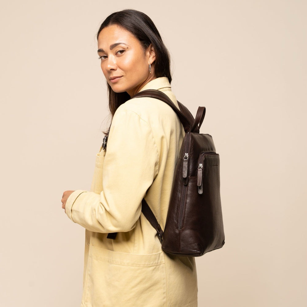 Leder Laptoprucksack Braun Rosverra