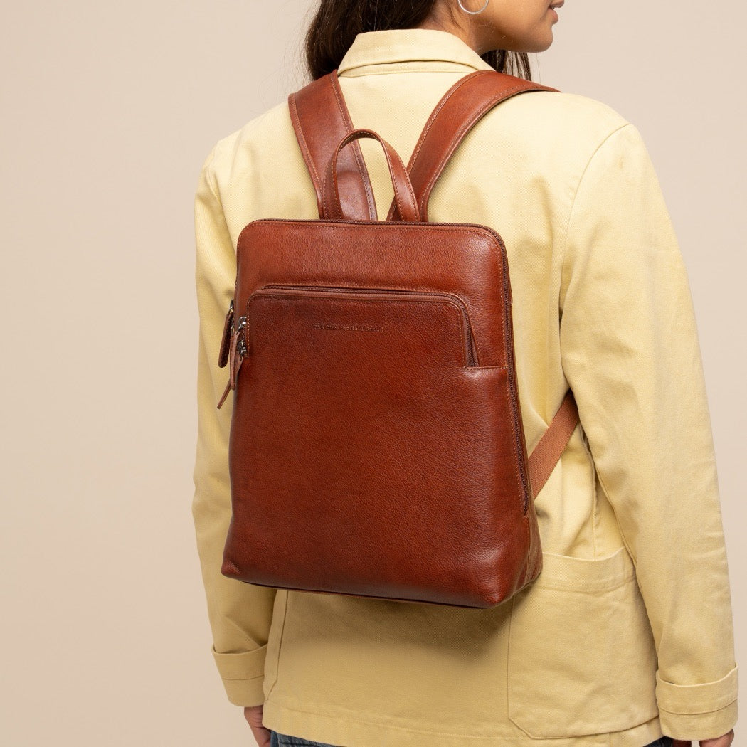 Leather Laptop Backpack Cognac Rosverra