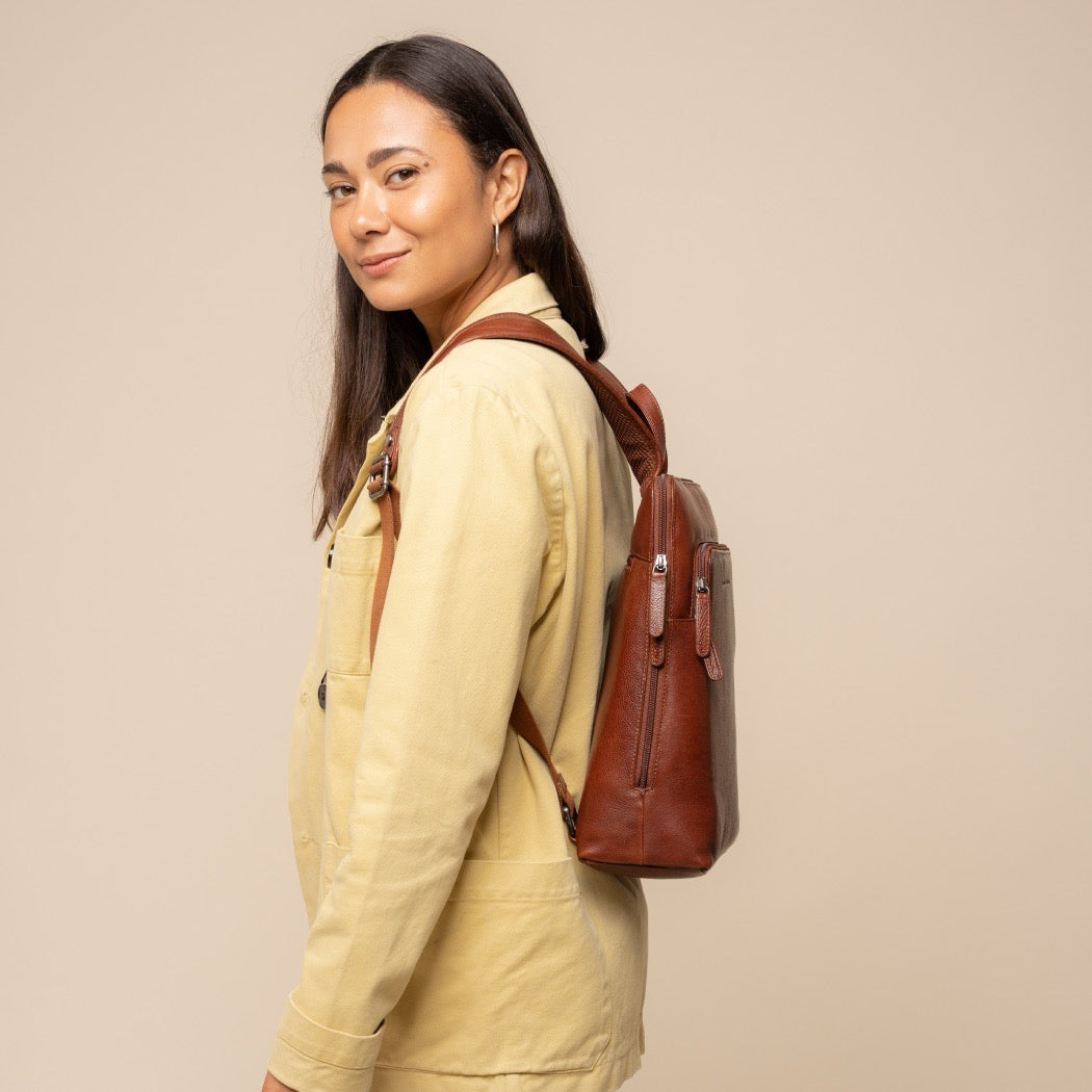 Leather Laptop Backpack Cognac Rosverra