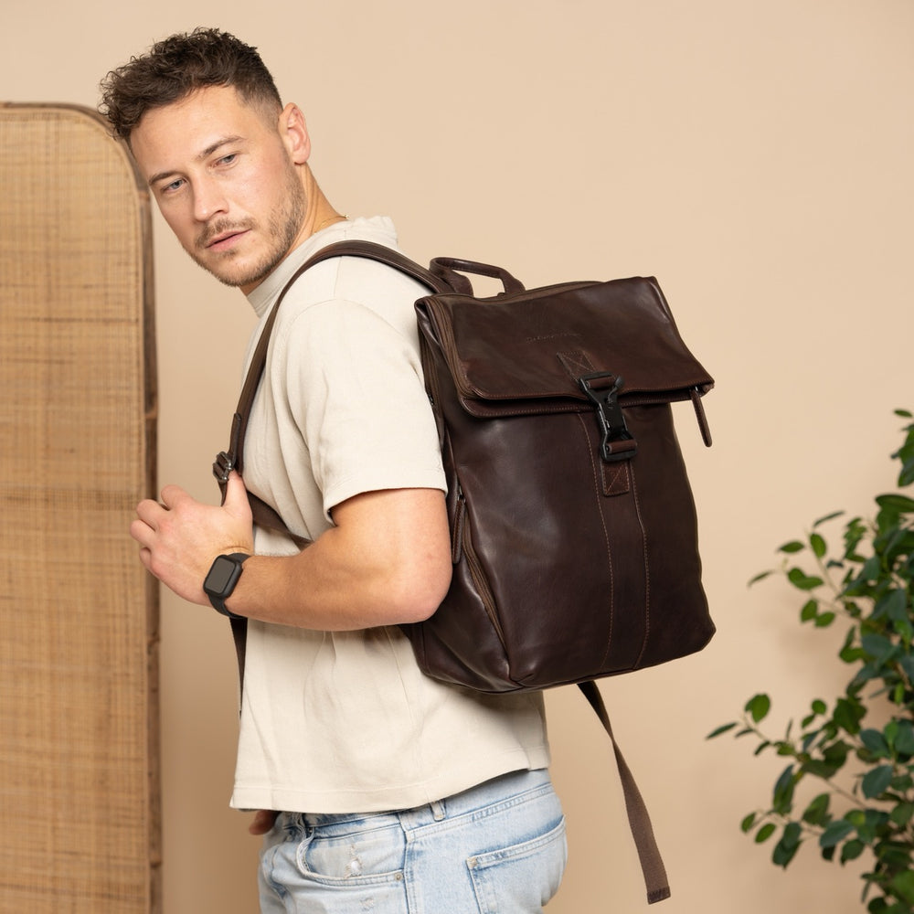Leather Laptop Backpack Brown Savona