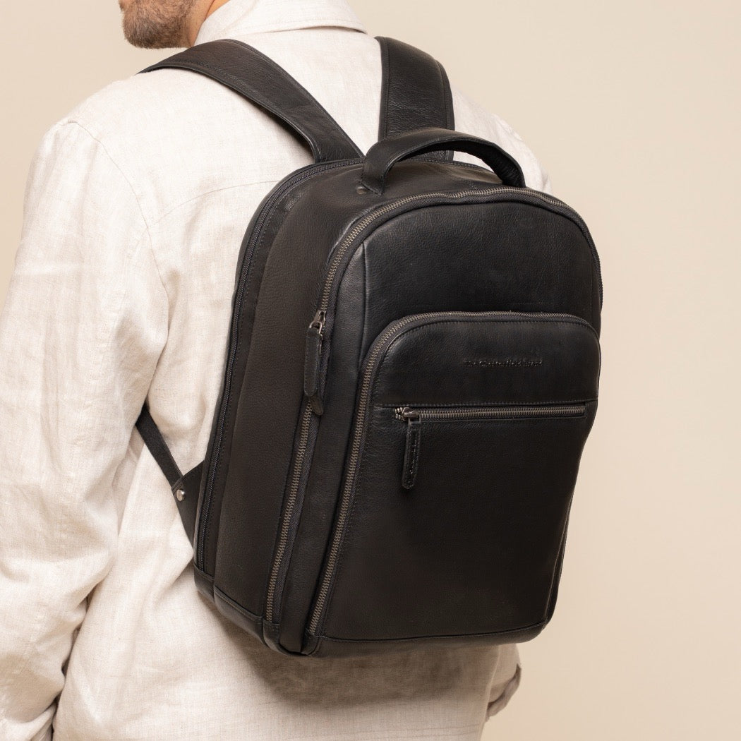 Leder Laptoprucksack Schwarz Serenzo
