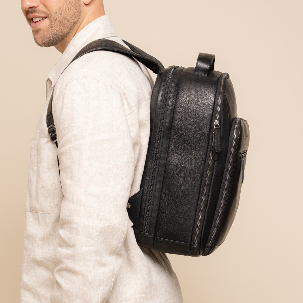 Leder Laptoprucksack Schwarz Serenzo