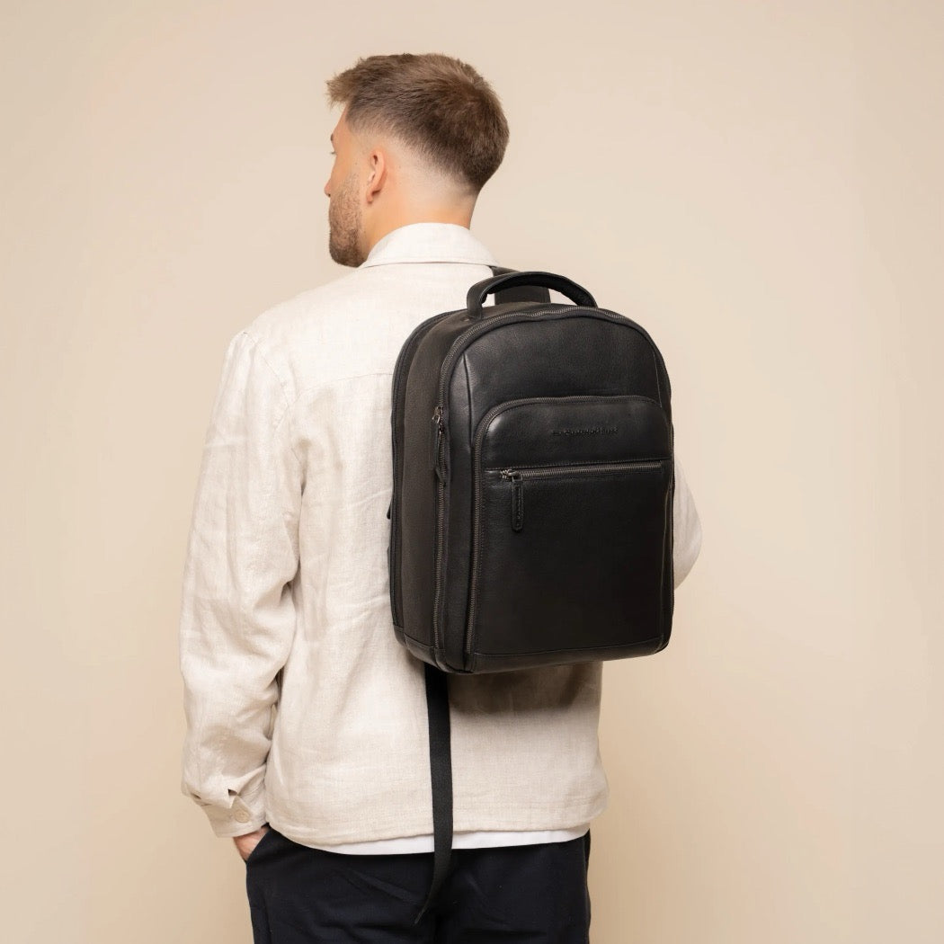 Leder Laptoprucksack Schwarz Serenzo