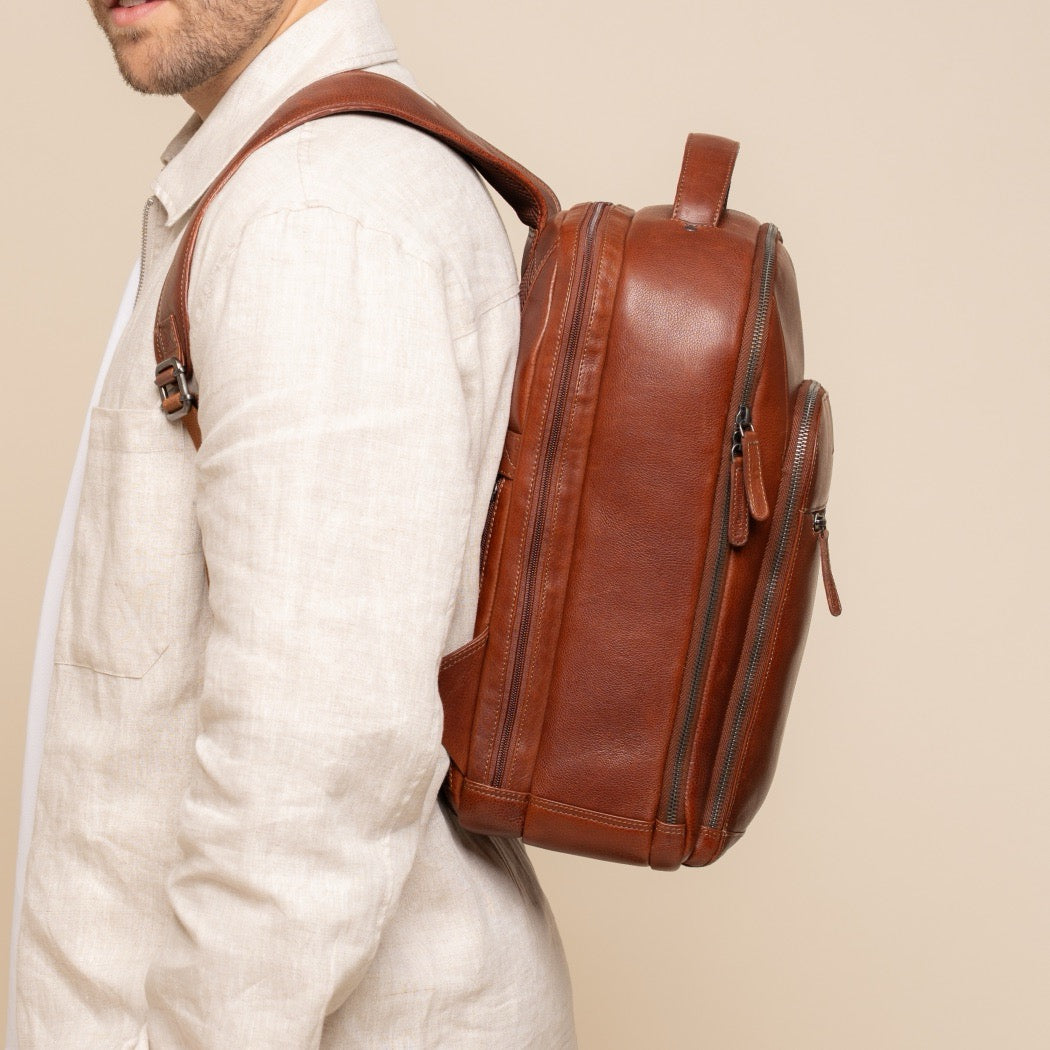 Leder Laptoprucksack Cognac Serenzo