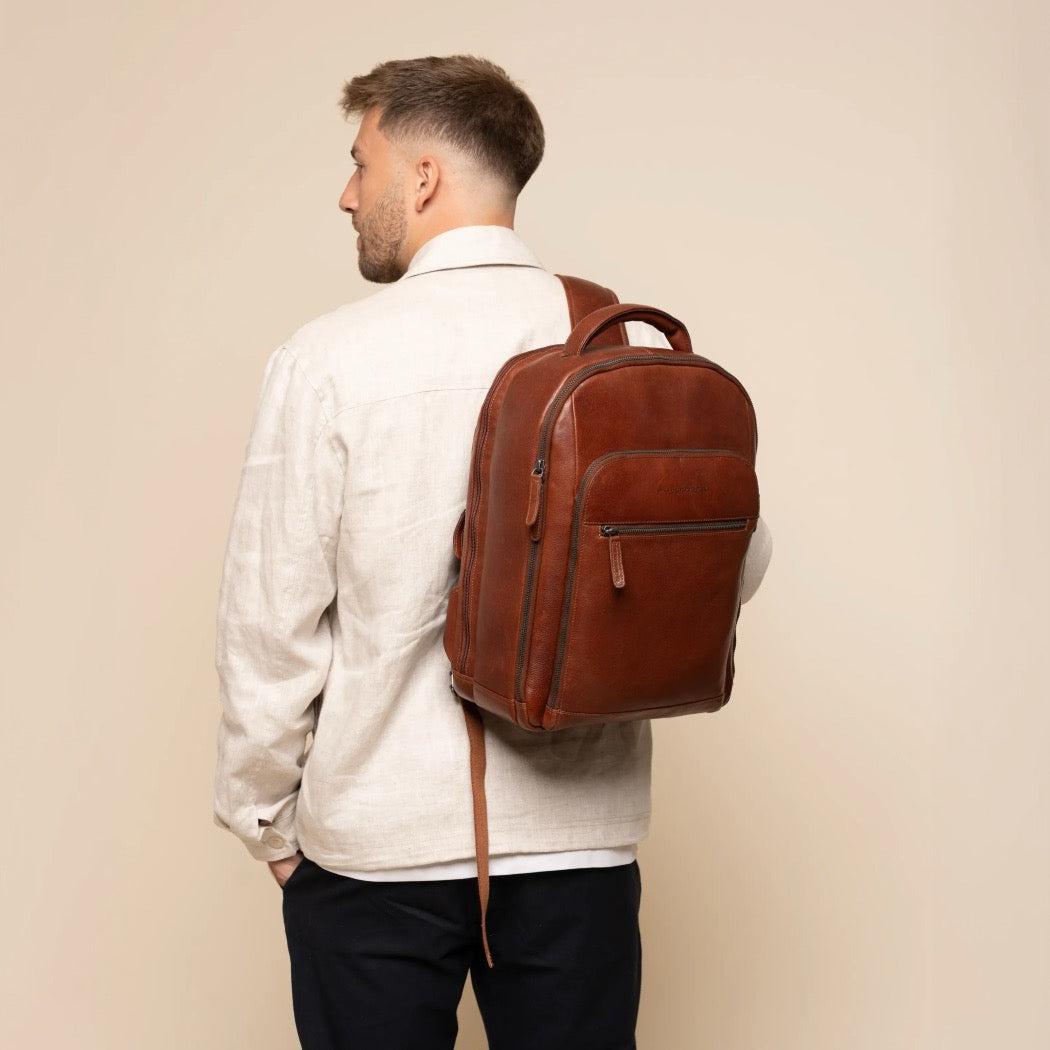 Leder Laptoprucksack Cognac Serenzo