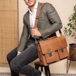 Leather Briefcase Cognac Springfield
