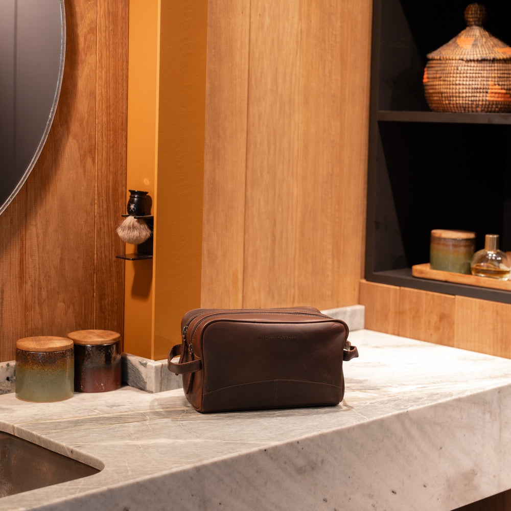 Trousse de Toilette en Cuir Marron Stacey