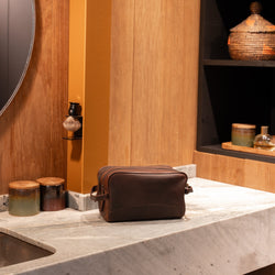 Trousse de Toilette en Cuir Marron Stacey