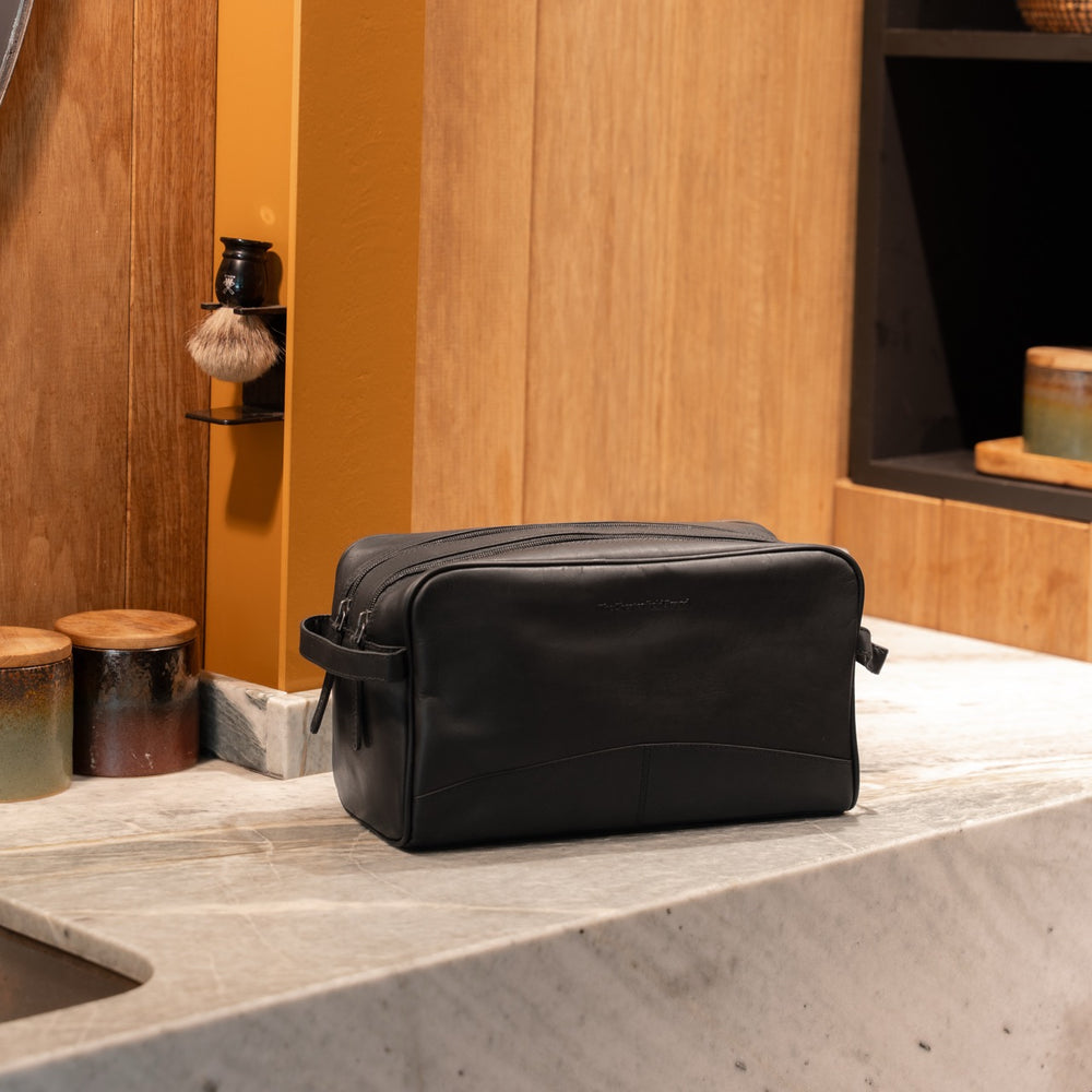 Trousse de Toilette en Cuir Noir Stefan