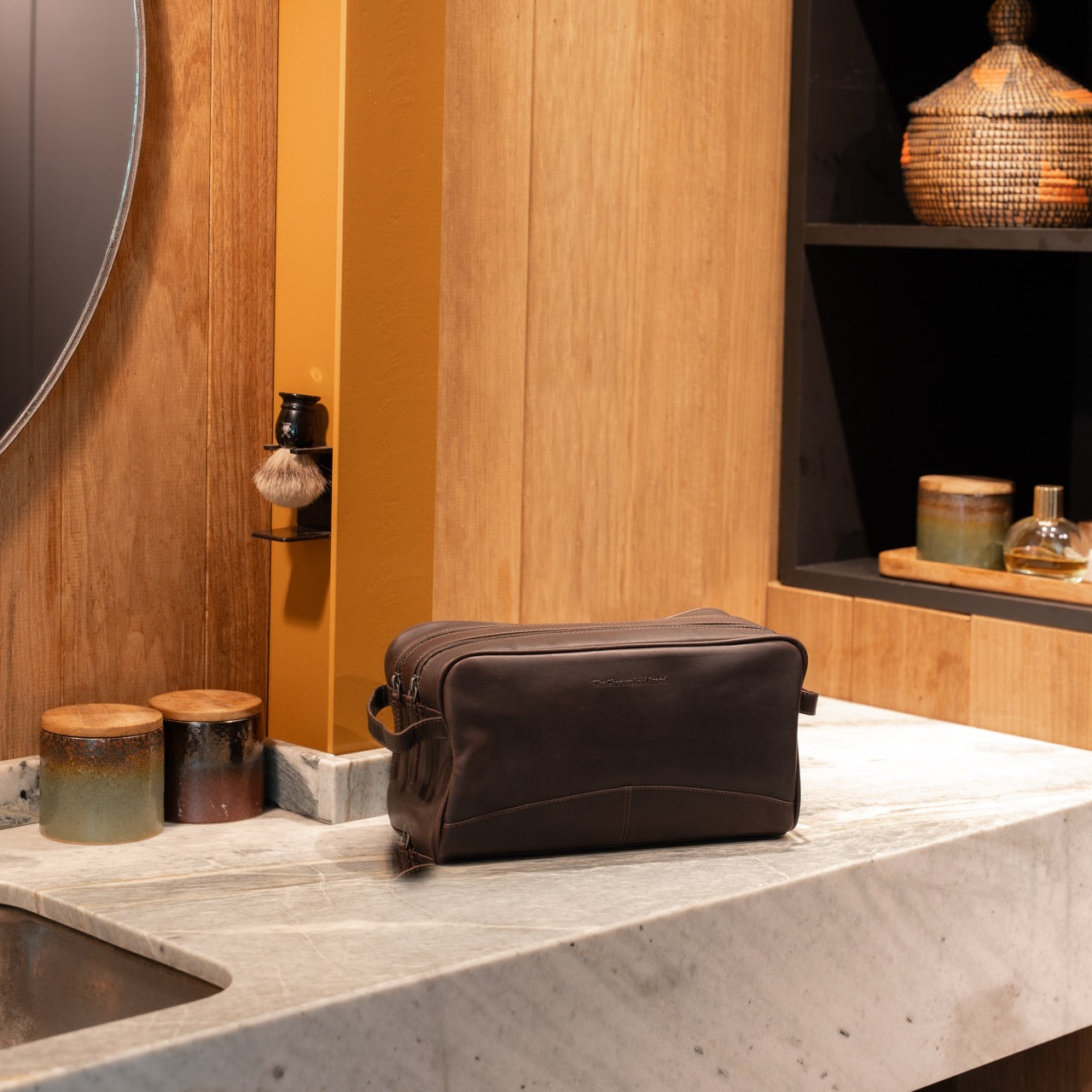 Leather Toiletry Bag Brown Stefan - Main Image