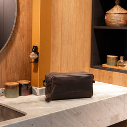Trousse de Toilette en Cuir Marron Stefan