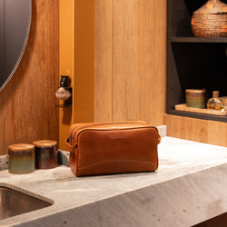 Trousse de Toilette en Cuir Cognac Stefan