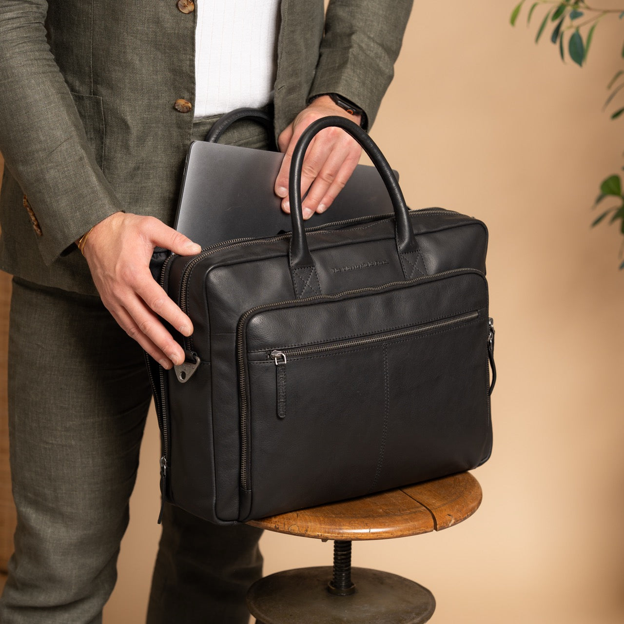 Leren Laptop Bag Zwart Tacama