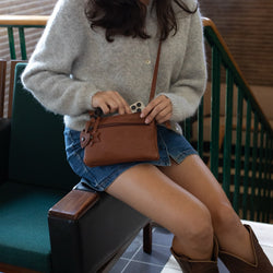 Sac Bandoulière en Cuir Cognac Tovelove