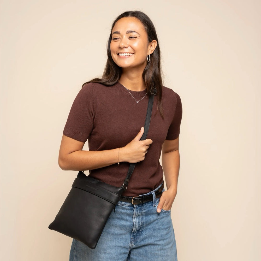 Sac Bandoulière en Cuir Noir Trenton