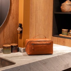 Trousse de Toilette en Cuir Cognac Trevia