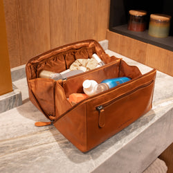 Trousse de Toilette en Cuir Cognac Trevia