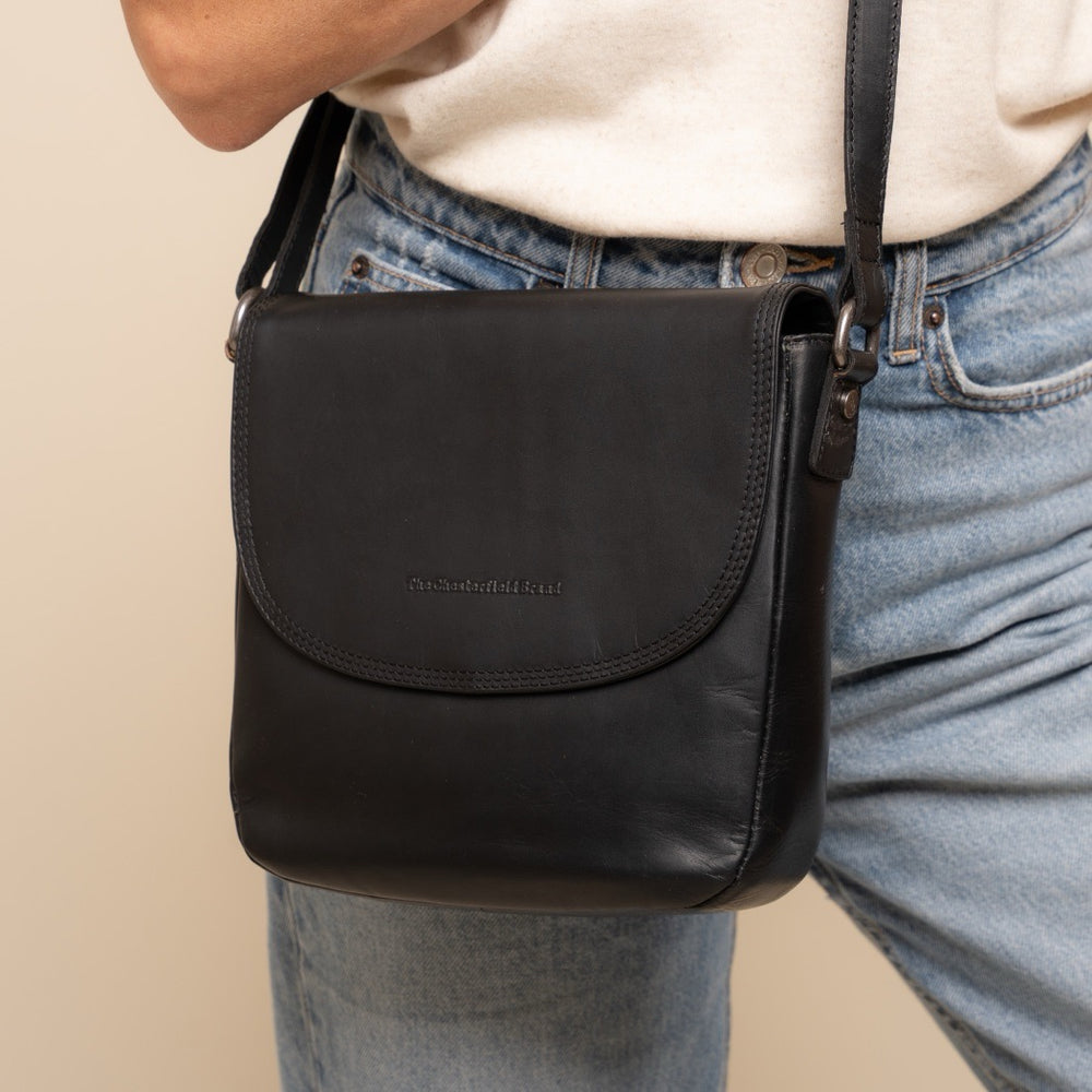 Sac Bandoulière en Cuir Noir Vayana