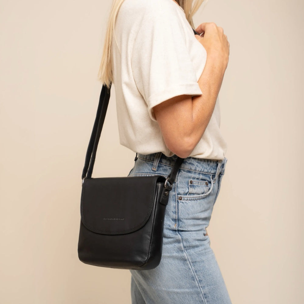 Sac Bandoulière en Cuir Noir Vayana