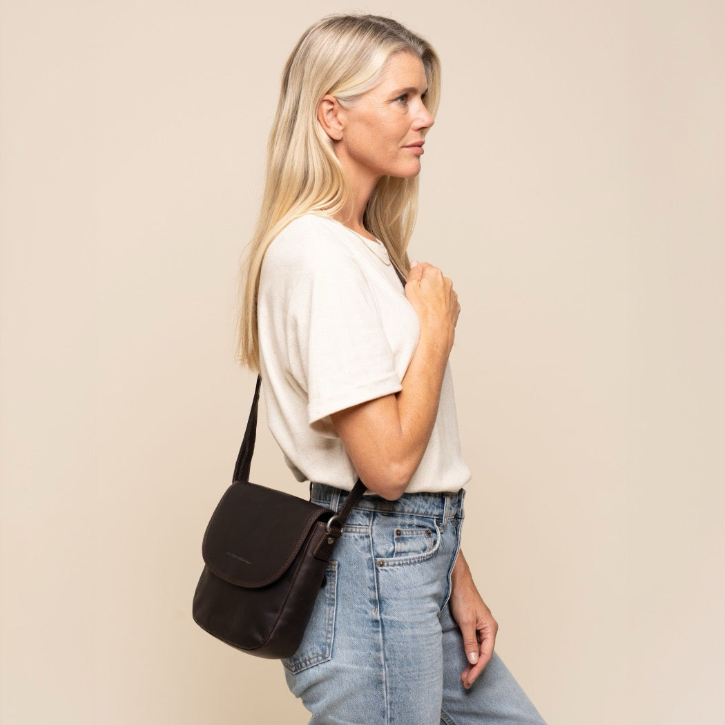 Sac Bandoulière en Cuir Marron Vayana