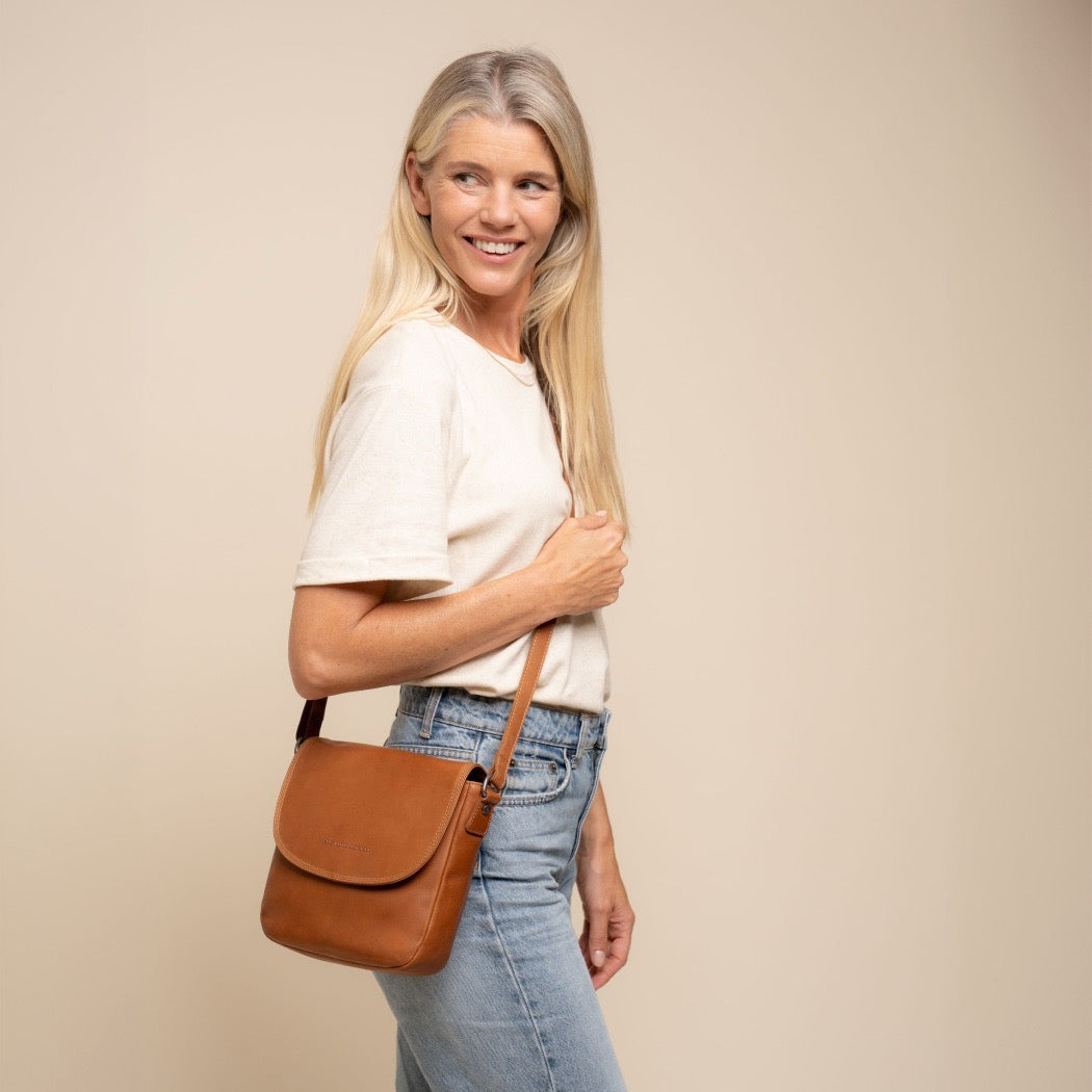Sac Bandoulière en Cuir Cognac Vayana