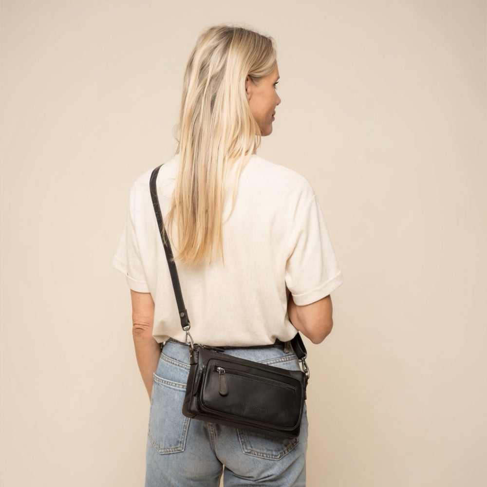 Sac Bandoulière en Cuir Noir Vayenne