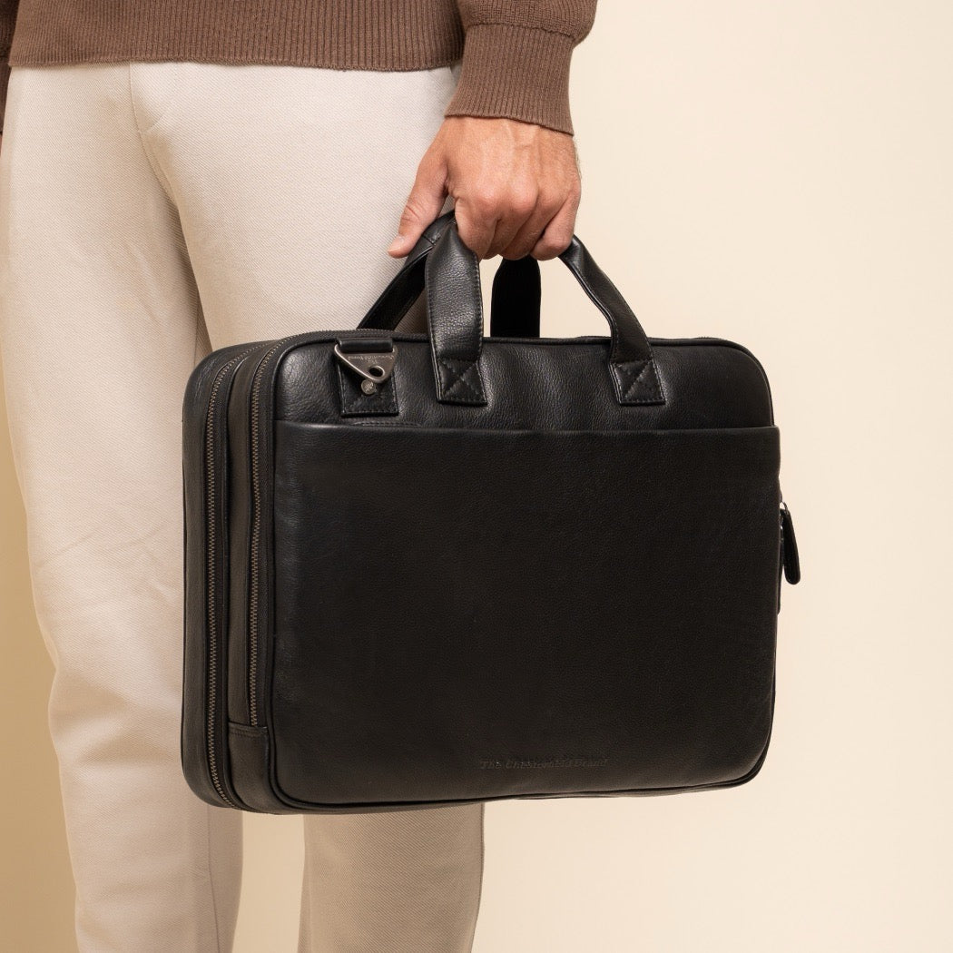 Sacoche Ordinateur en Cuir Noir Venturo