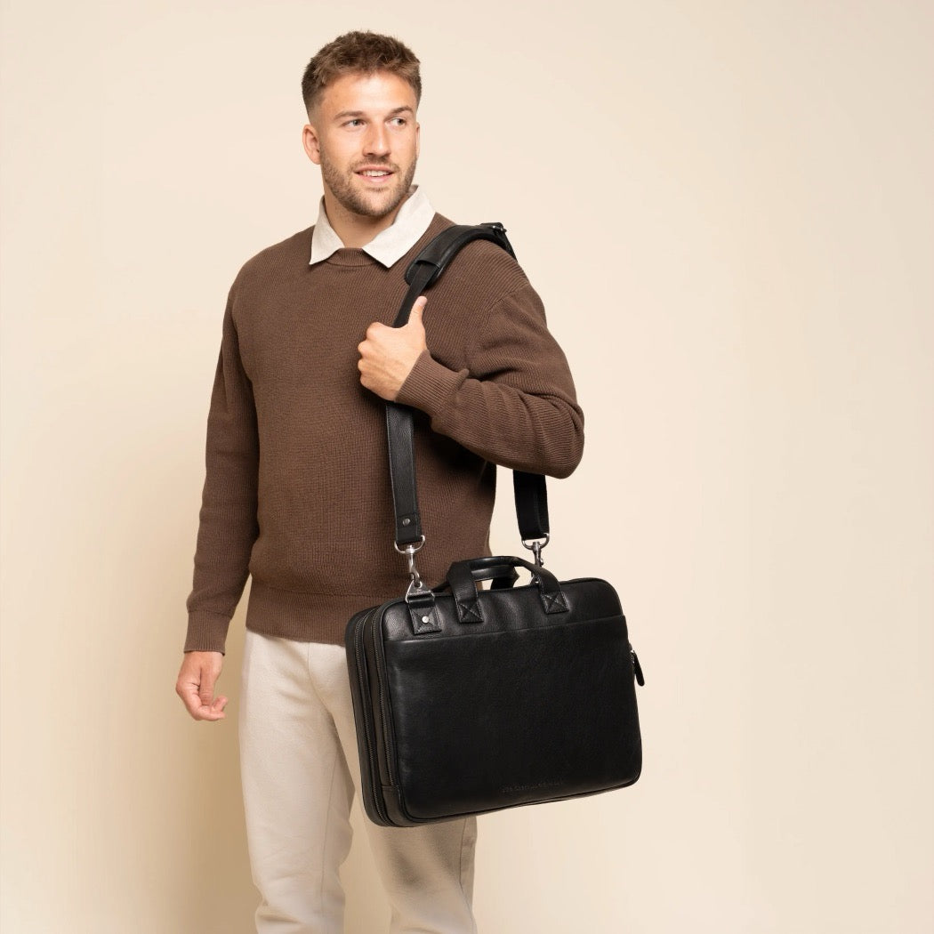 Sacoche Ordinateur en Cuir Noir Venturo