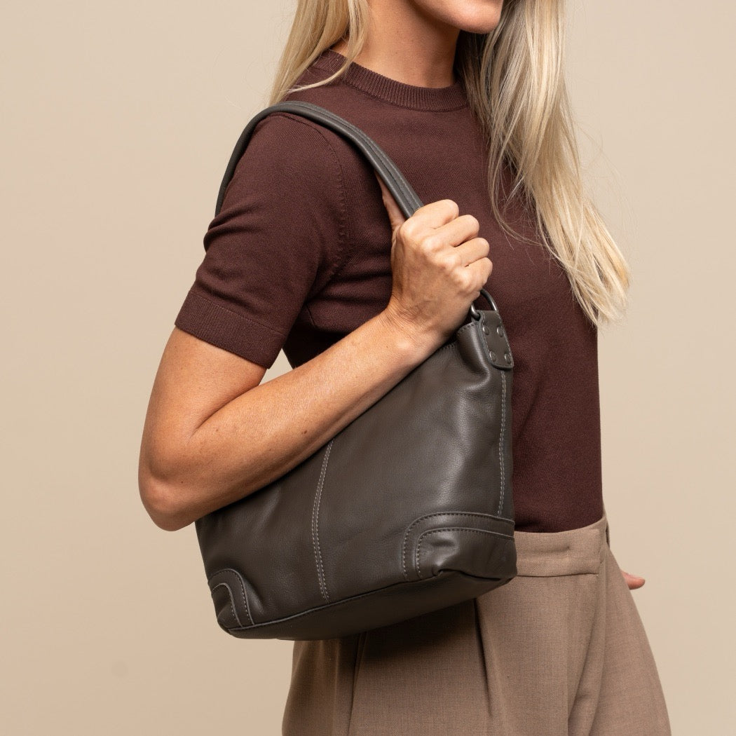 Leather Shoulder Bag Clay Grey Zarita