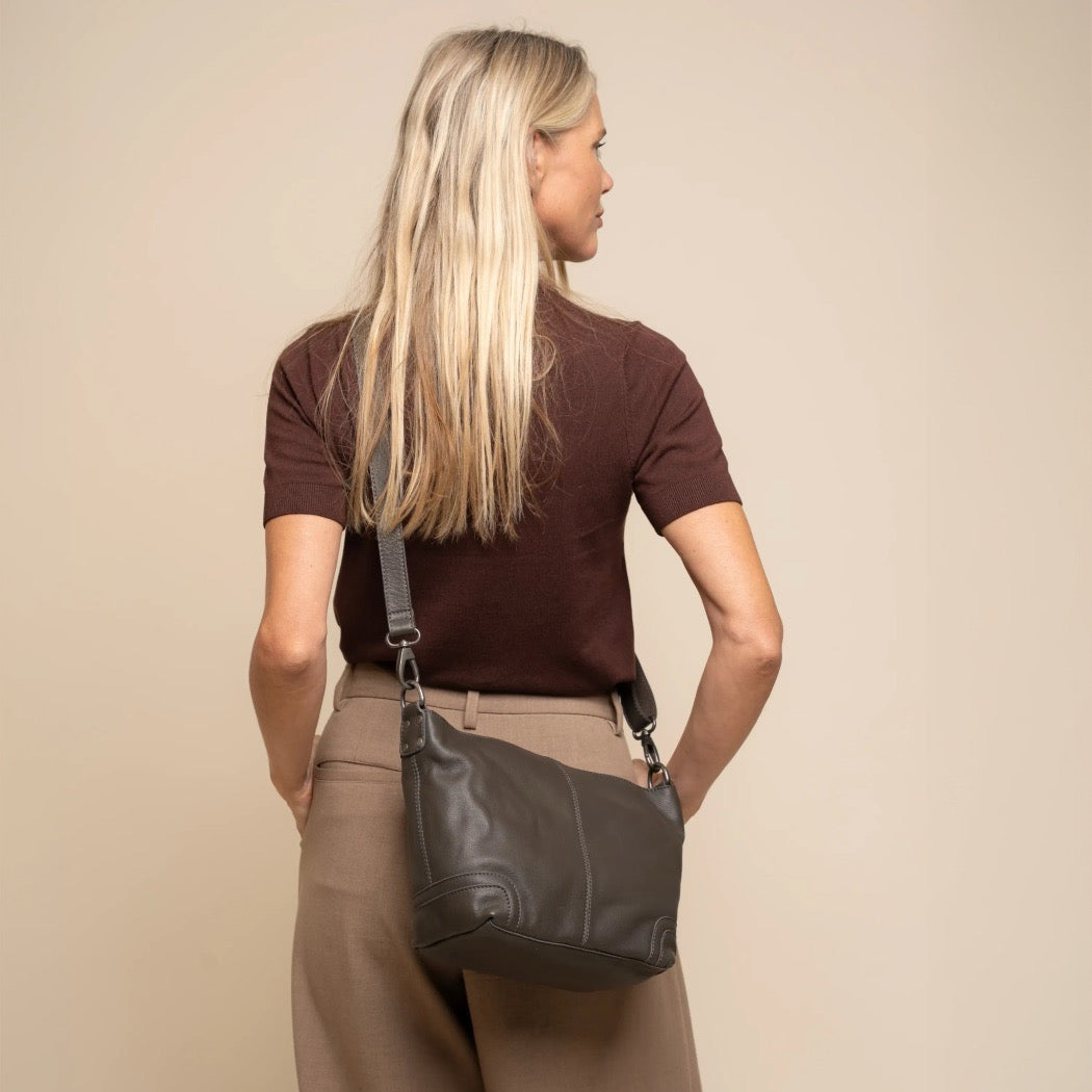 Leather Shoulder Bag Clay Grey Zarita