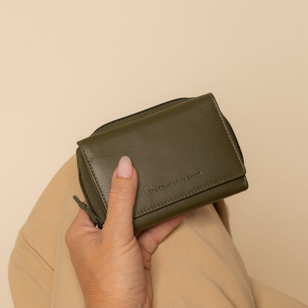 Leather Wallet Olive Green Zelan