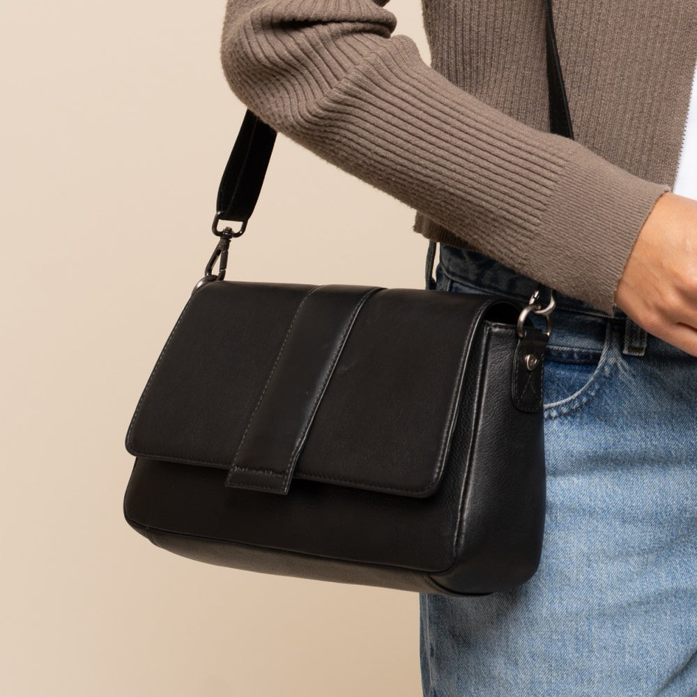 Sac Porté Épaule en Cuir Noir Zora
