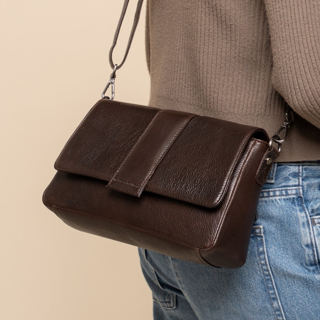 Sac Porté Épaule en Cuir Marron Zora