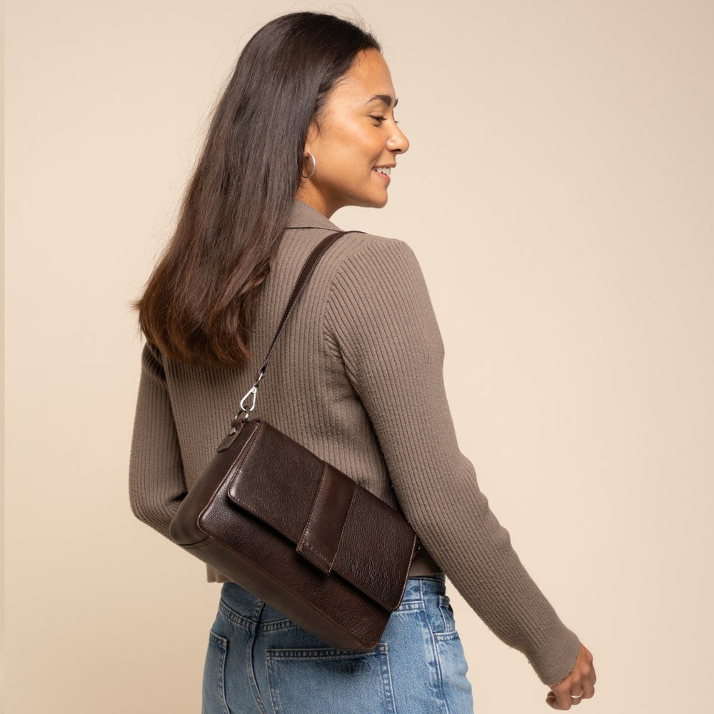 Sac Porté Épaule en Cuir Marron Zora
