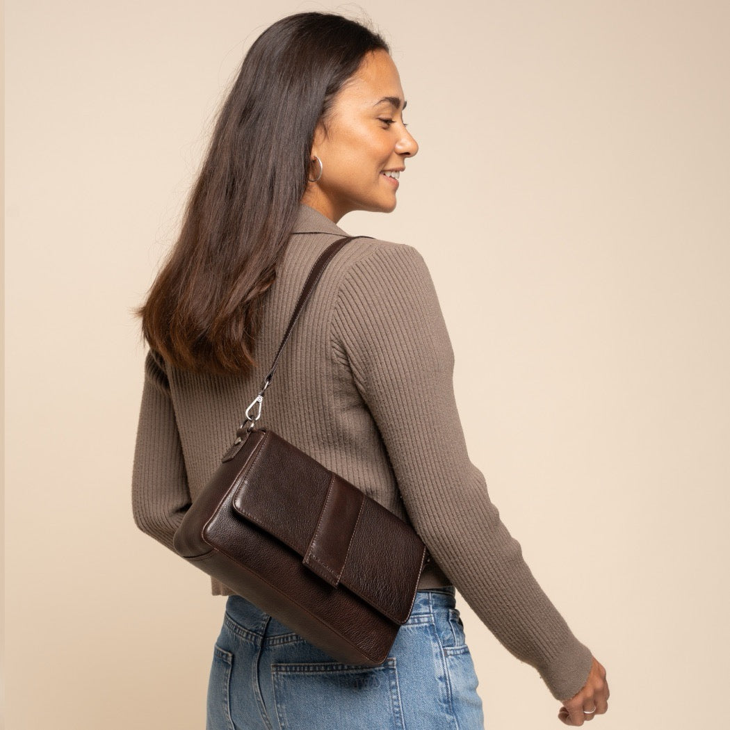 Sac Porté Épaule en Cuir Marron Zora