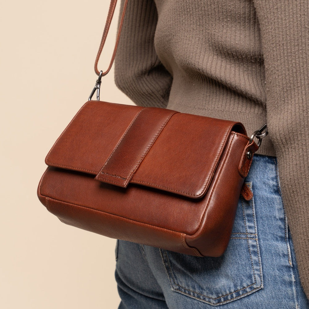 Sac Porté Épaule en Cuir Cognac Zora